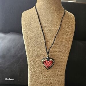 Vintage Edith Orozco Papier Mache Handmade Heart Pendant Necklace